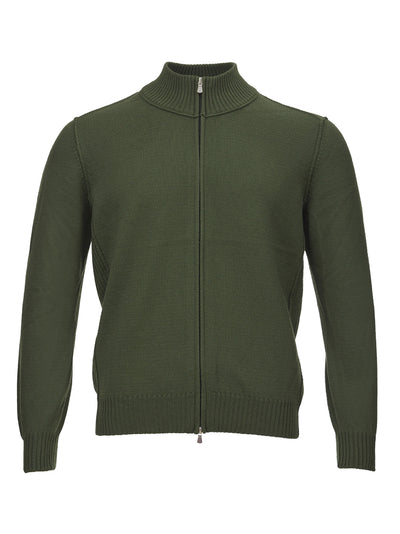 Wool Green Mock Sweater with Zip