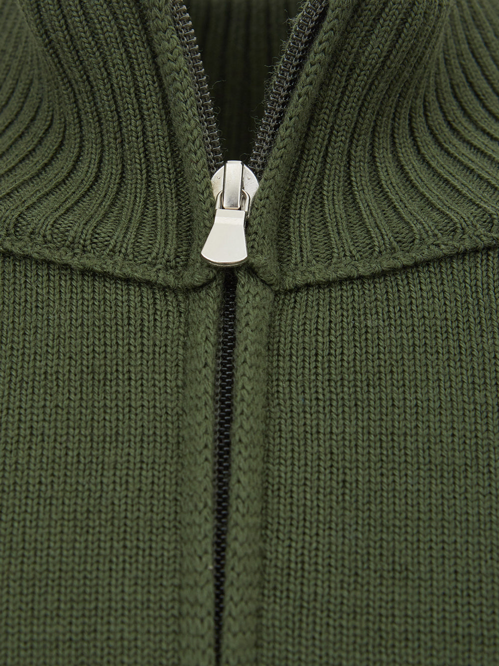 Wool Green Mock Sweater with Zip