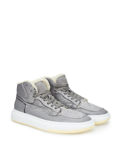 Grey High-Top Fur Sneakers