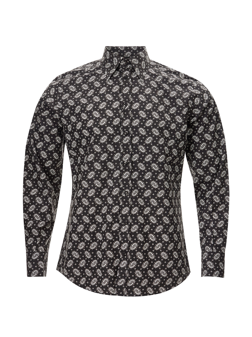 Black Cotton Shirt with Micro Floral White Print