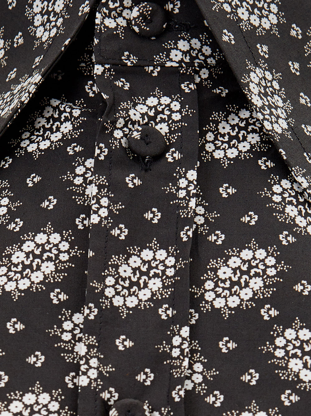 Black Cotton Shirt with Micro Floral White Print