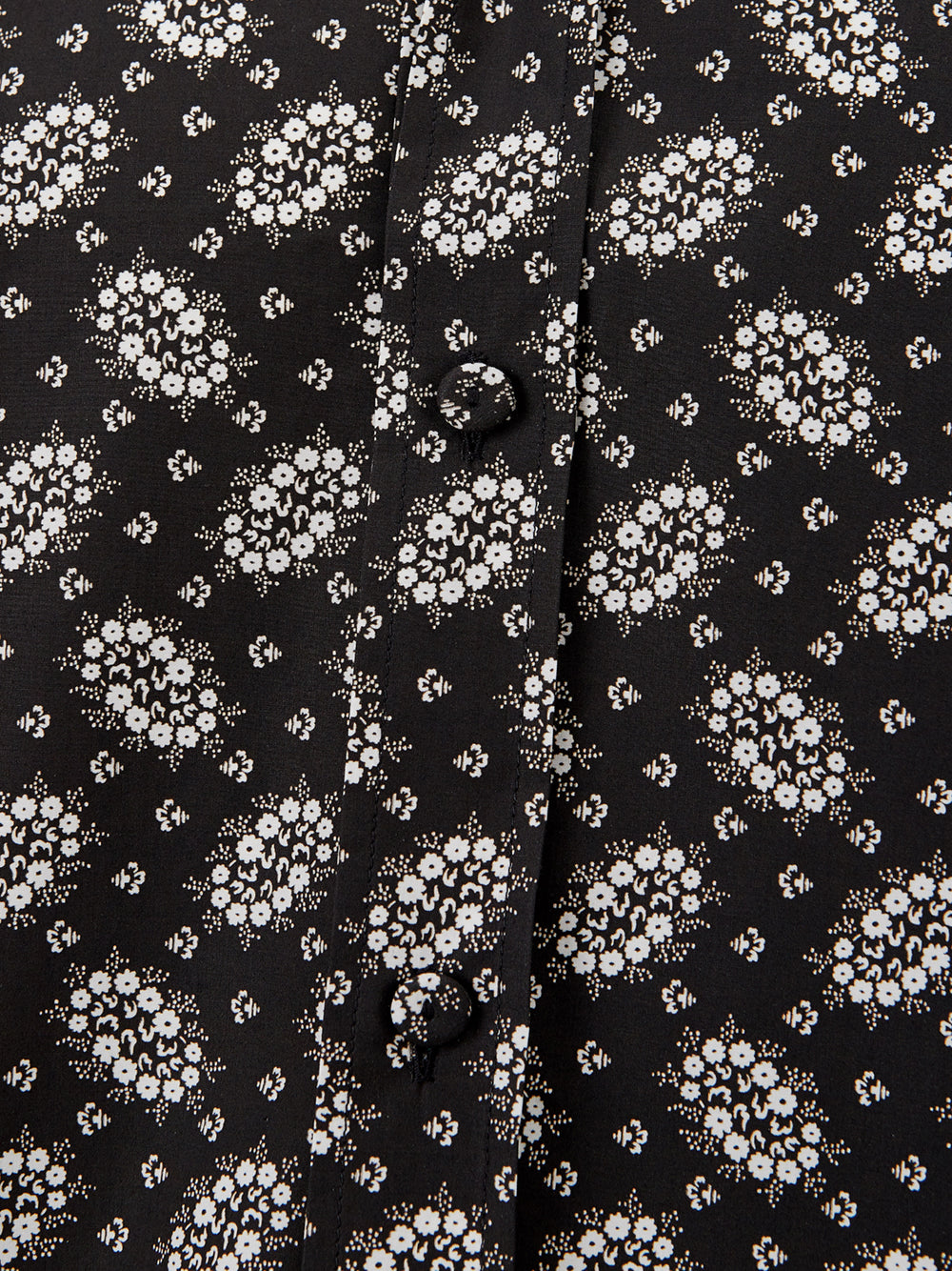 Black Cotton Shirt with Micro Floral White Print