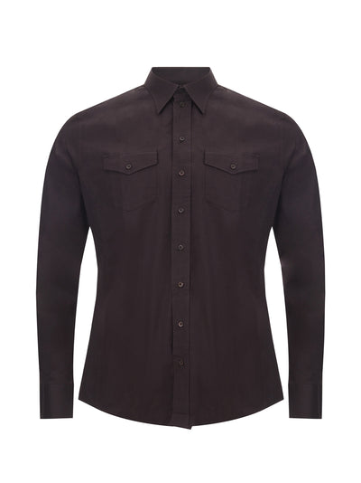 Dark Brown Cotton Shirt with Pockets