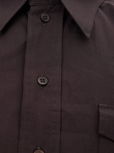 Dark Brown Cotton Shirt with Pockets