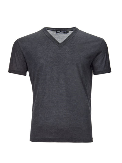 Grey Silk V-Neck T-shirt