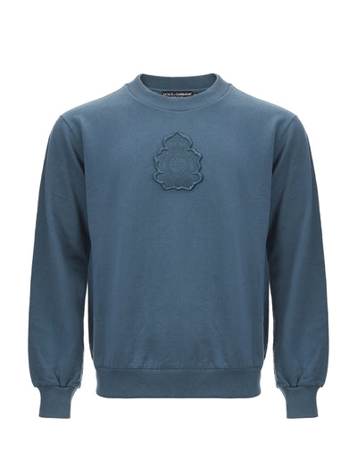 Cotton Round Neck Sweatshirt with Front Attached Logo