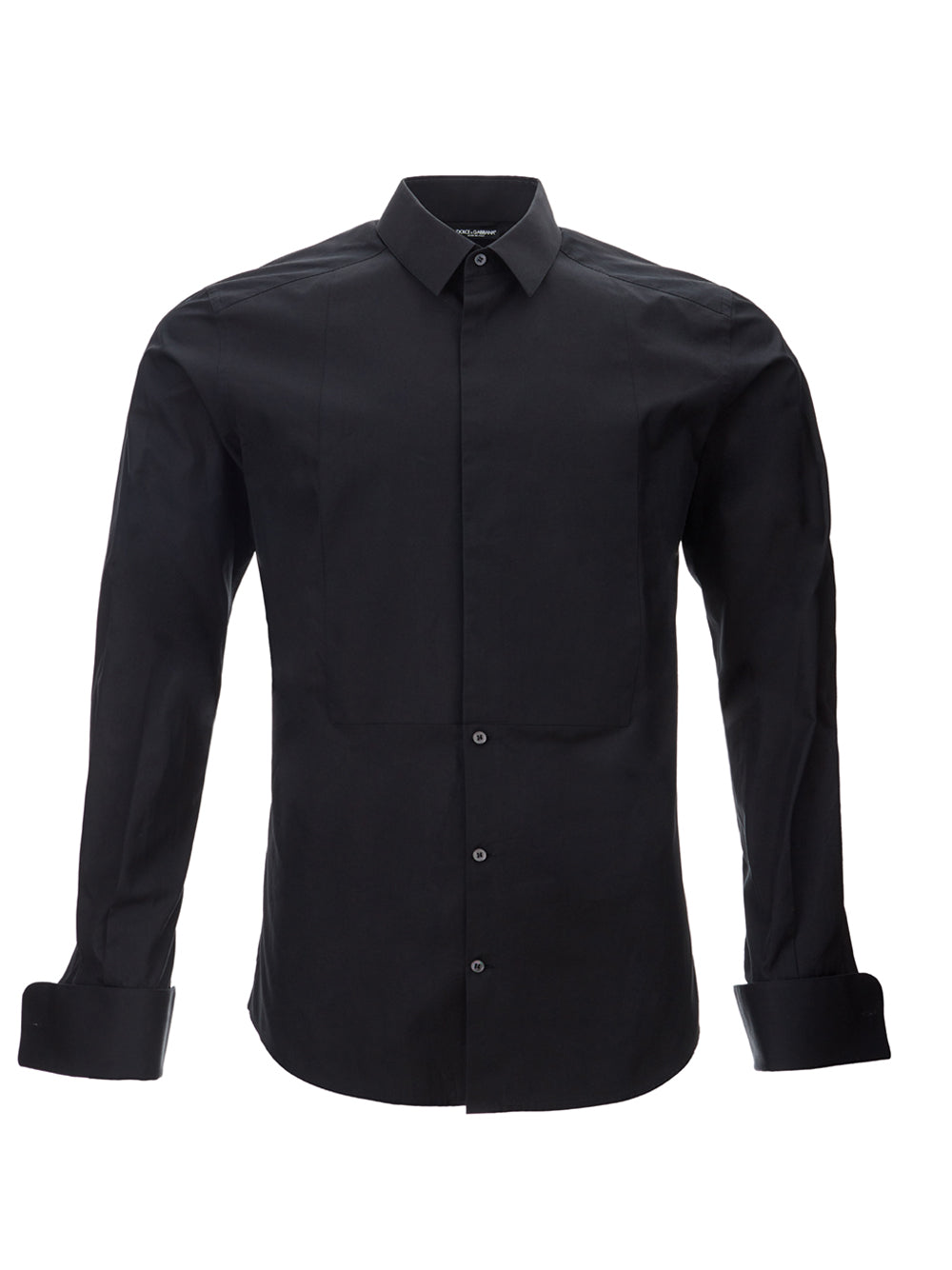 Black Cotton Bib Front Shirt