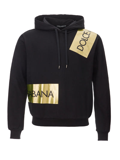 Black Hooded Sweatshirt with Gold Details