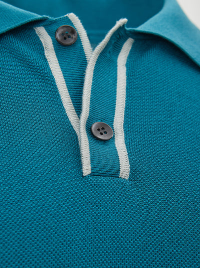 Petrol Blue Knit Polo Shirt