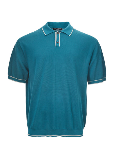 Petrol Blue Knit Polo Shirt