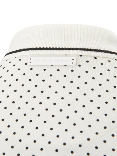 White Polka Dots Cotton Polo Shirt