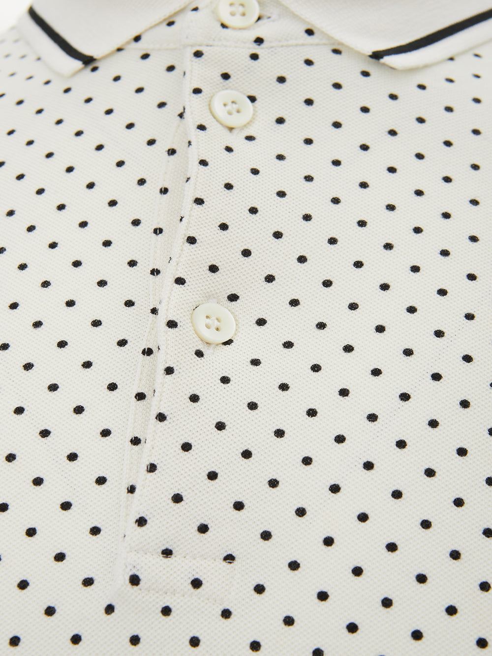 White Polka Dots Cotton Polo Shirt