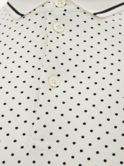 White Polka Dots Cotton Polo Shirt