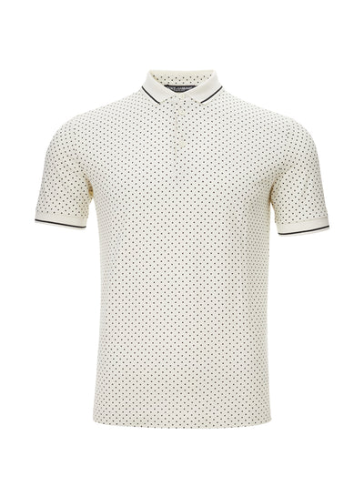 White Polka Dots Cotton Polo Shirt