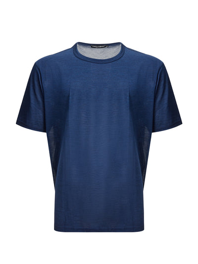 Blue Silk Round Neck T-Shirt