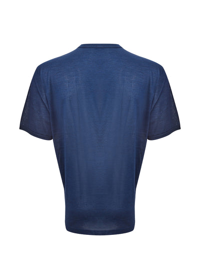 Blue Silk Round Neck T-Shirt