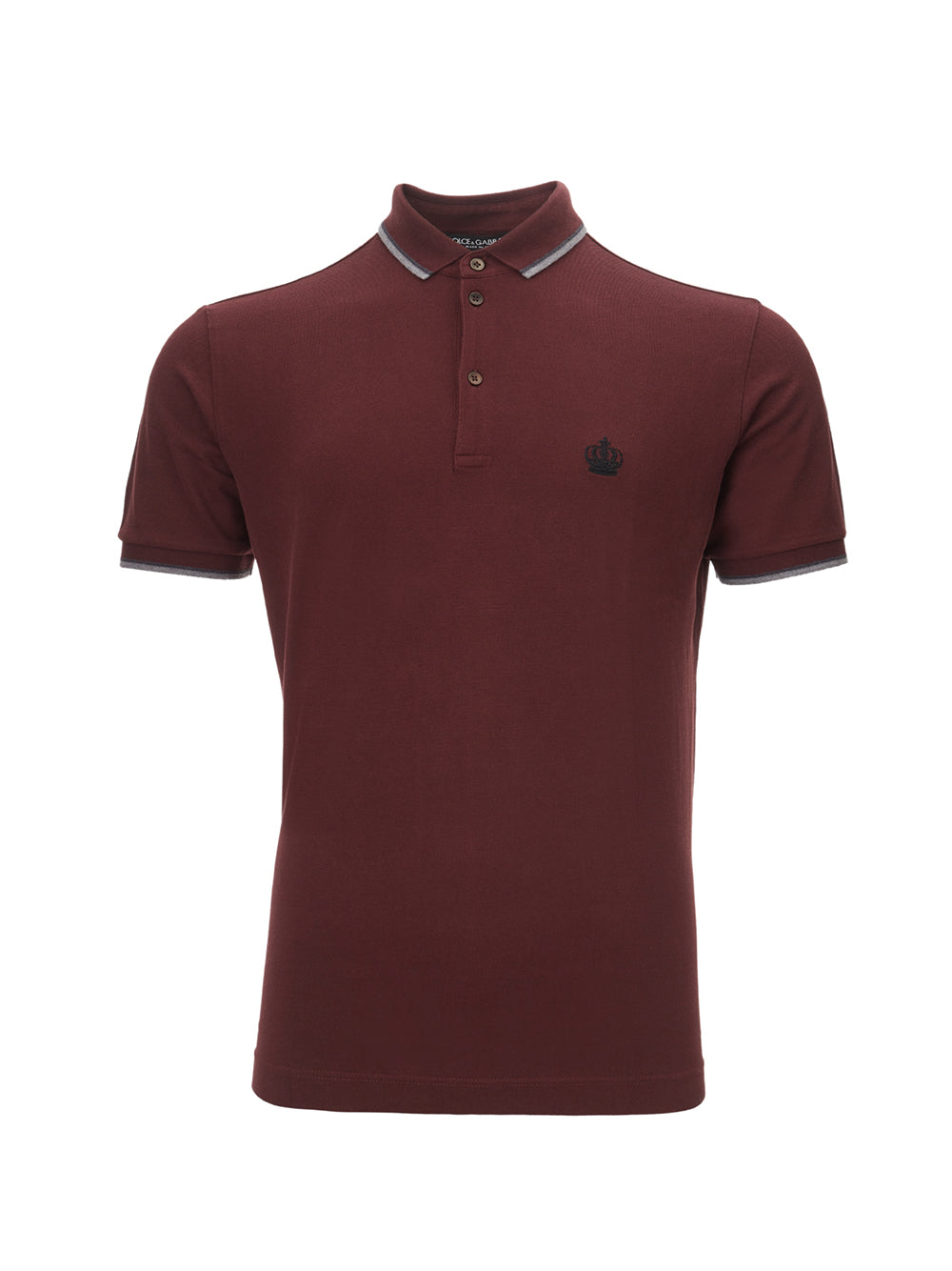 Bordeaux Cotton Polo Shirt with Crown Embroidery