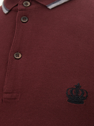 Bordeaux Cotton Polo Shirt with Crown Embroidery