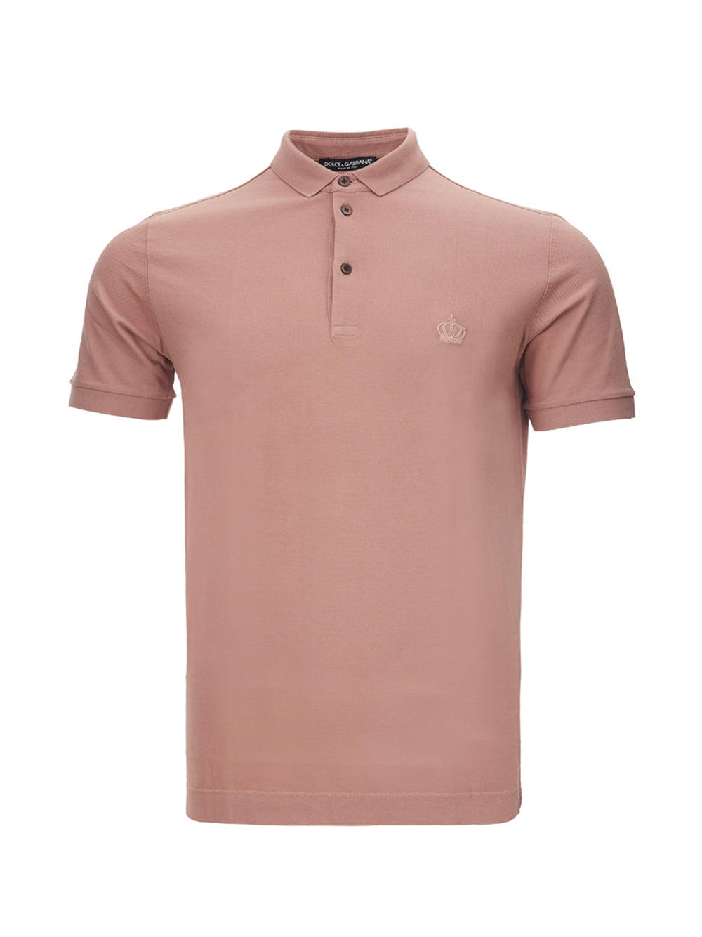 Antique Pink Cotton Polo Shirt with Crown Embroidery