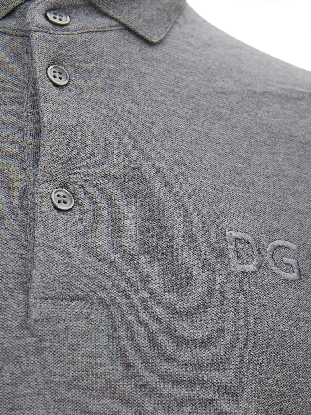 Grey Cotton Polo Shirt with Logo