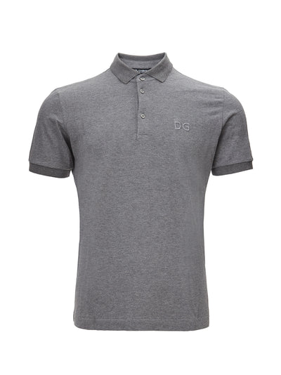 Grey Cotton Polo Shirt with Logo