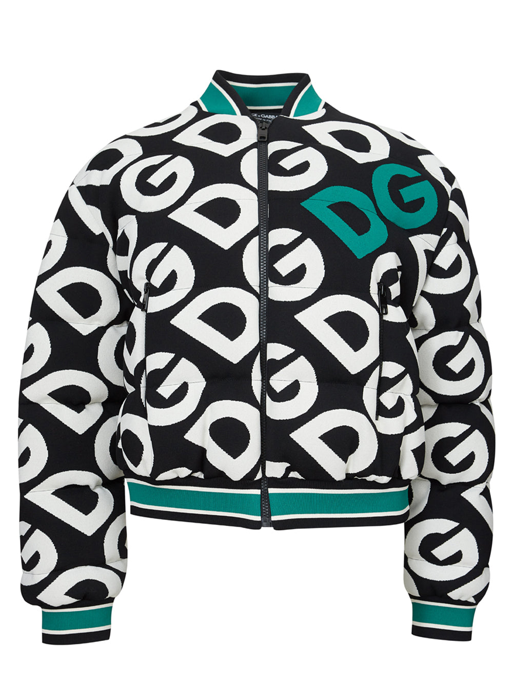 Black and White Quilted Bomber Jacket with Logo