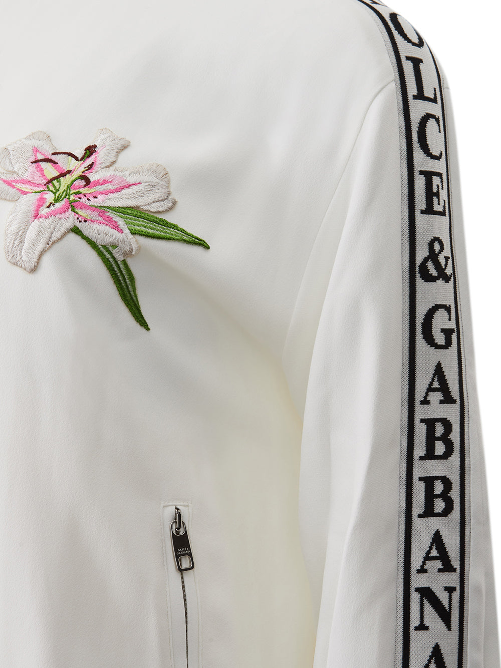 White Embroidered Zipped Sweatshirt