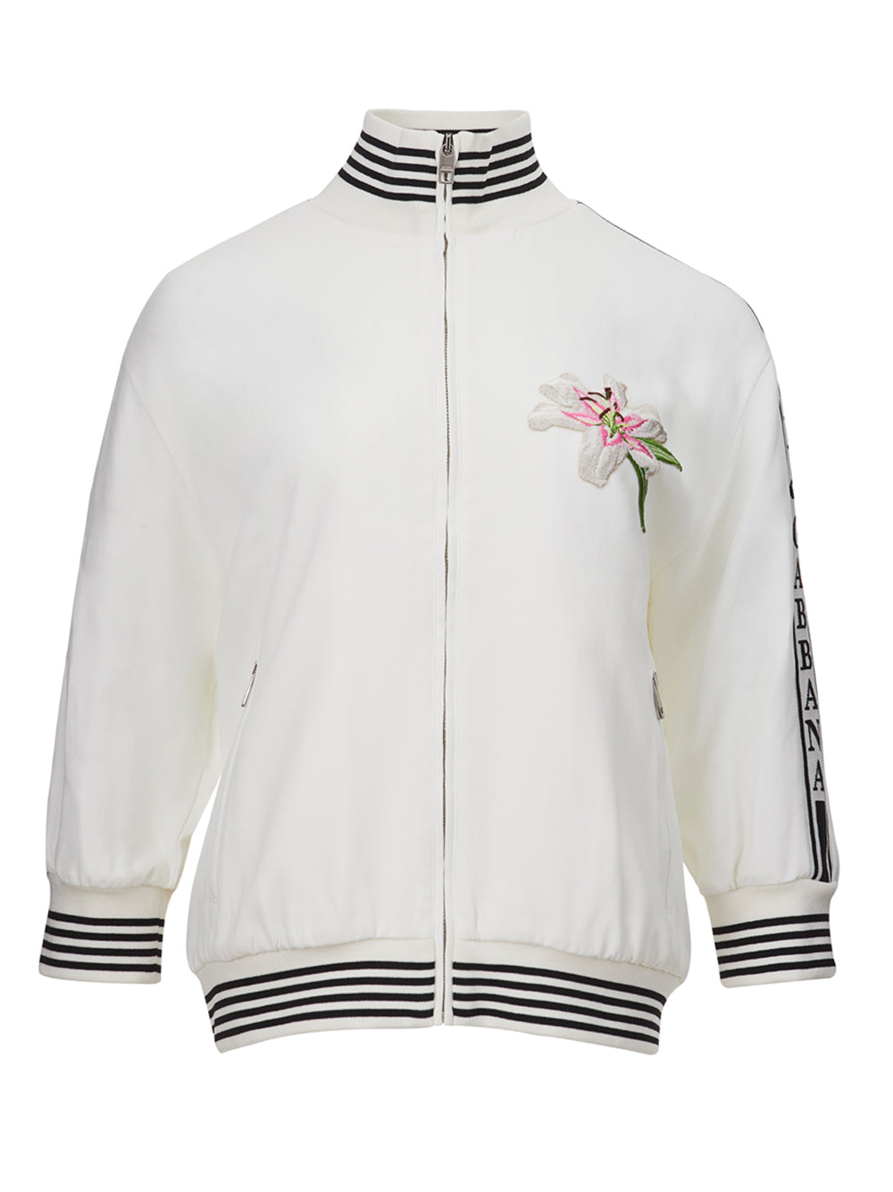 White Embroidered Zipped Sweatshirt