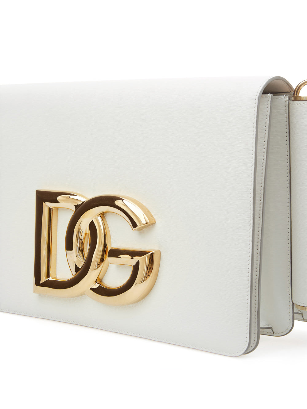 White Leather Shoulder Bag with Maxi Logo