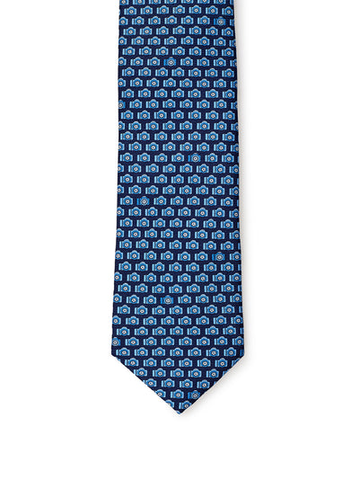 Printed Blue Silk Tie