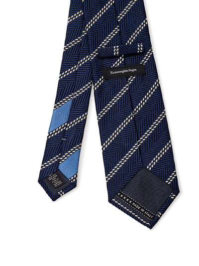 Blue Silk Tie with Oblique Print