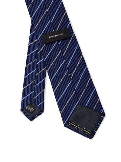 Blue Silk Tie with Oblique Print