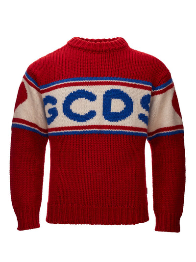 Red Oversized Wool Jumper with Front Logo