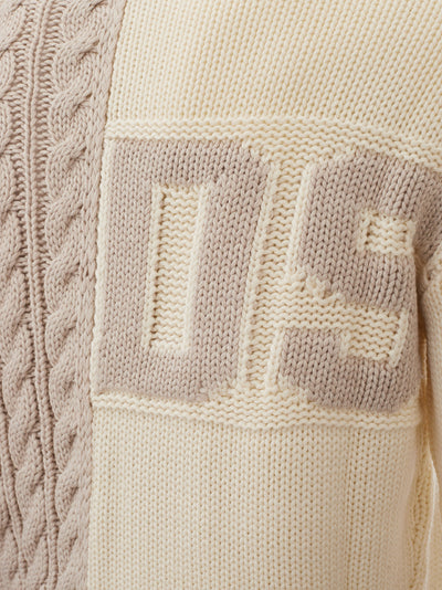 Wool Blend Hand Knitting Effect Jumper with Logo