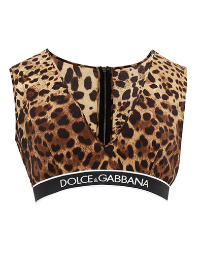 Brown Leopard Print Cropped V Neck Top