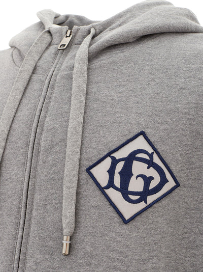 Grey Zipped and Hooded Sweatshirt with Logo