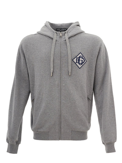 Grey Zipped and Hooded Sweatshirt with Logo