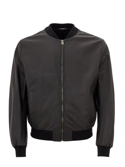 Black Leather Bomber Jacket