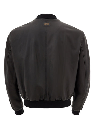 Black Leather Bomber Jacket