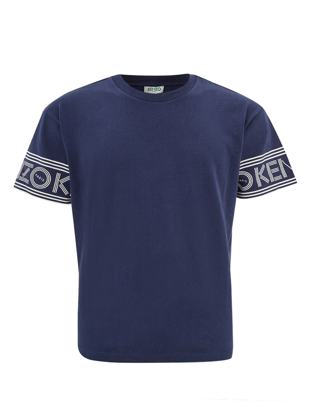 Blue Cotton T-Shirt with Logo on Sleeves