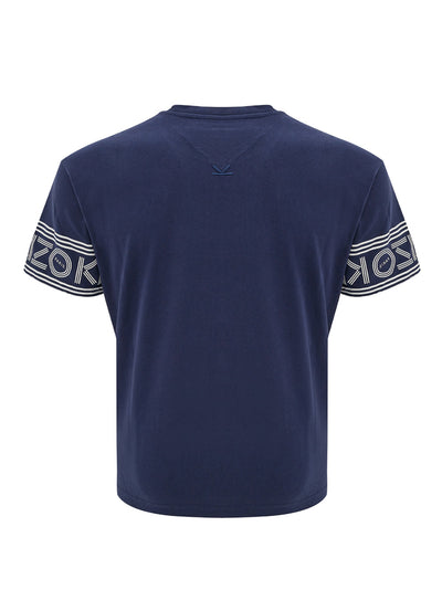 Blue Cotton T-Shirt with Logo on Sleeves