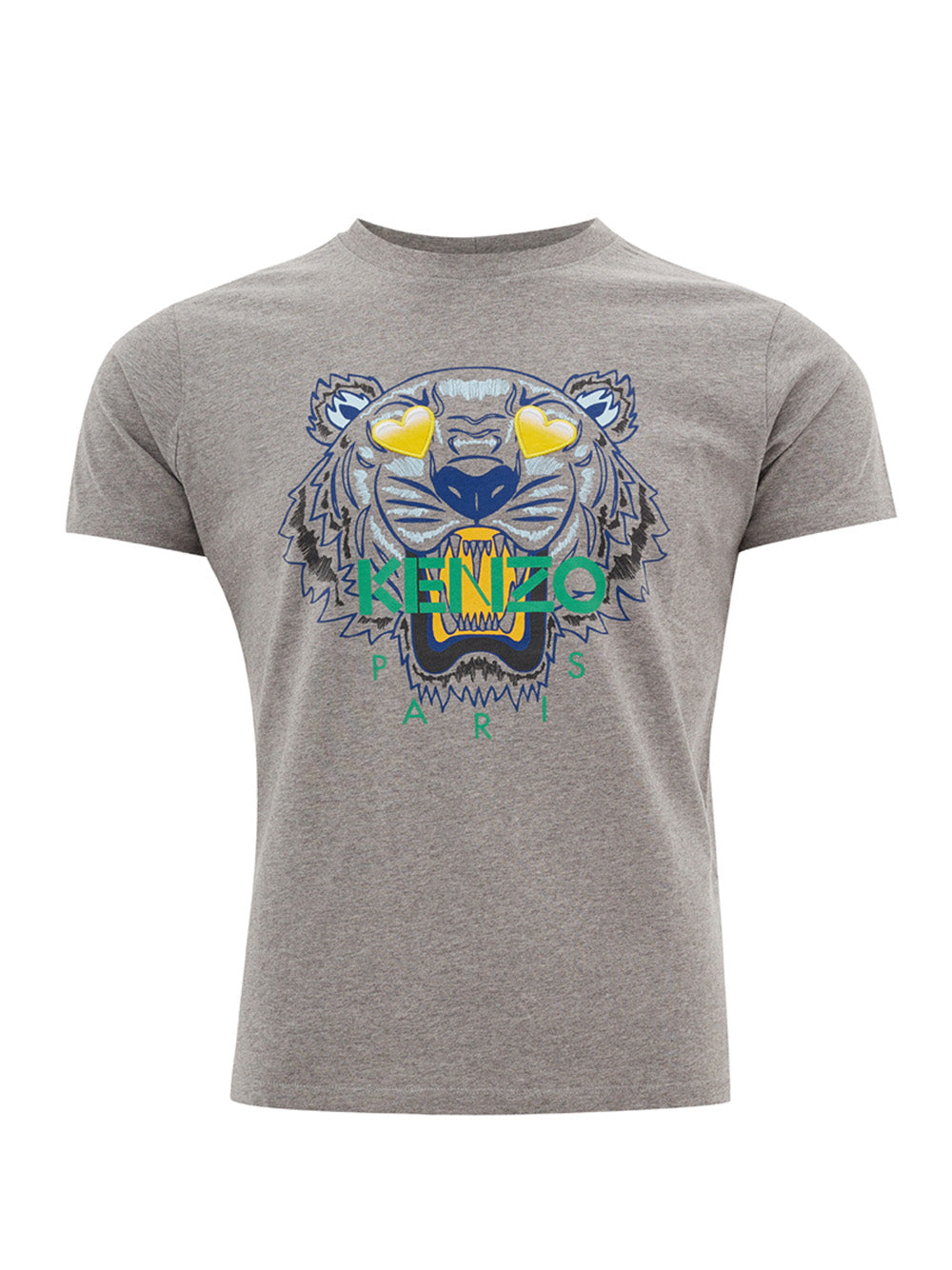 Grey Cotton T-Shirt with Front Multicolor Print