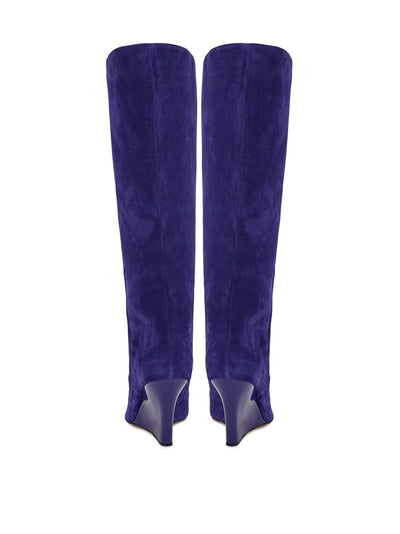 Purple Velvet Wedge Boots