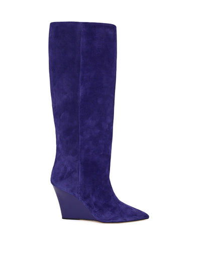 Purple Velvet Wedge Boots