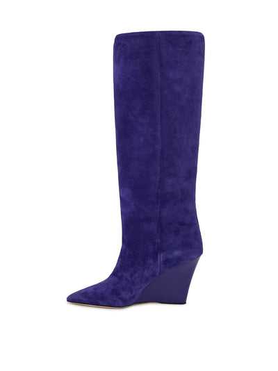 Purple Velvet Wedge Boots