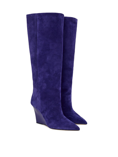 Purple Velvet Wedge Boots