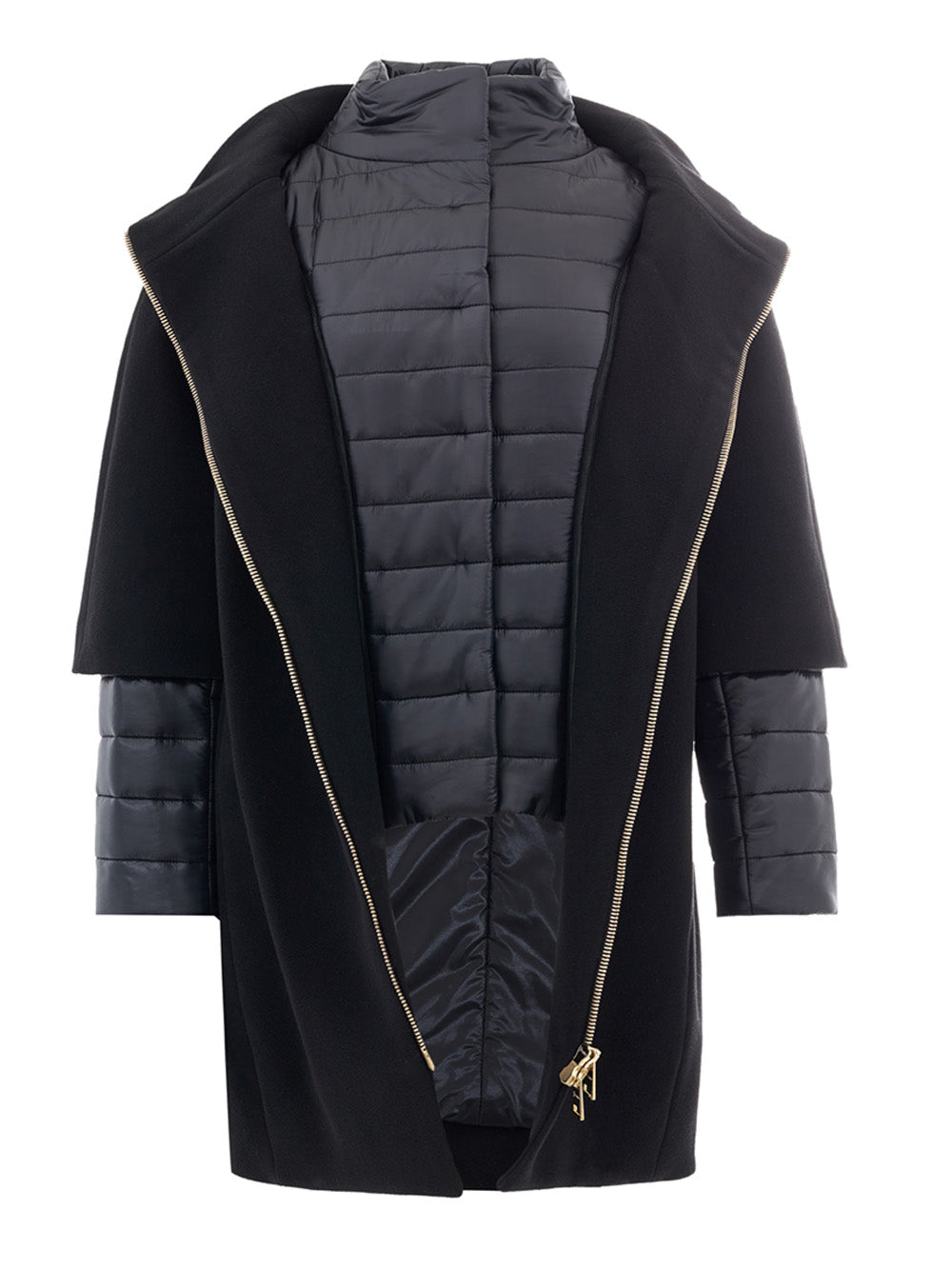 Wool and Ultralight Nylon Black Coat