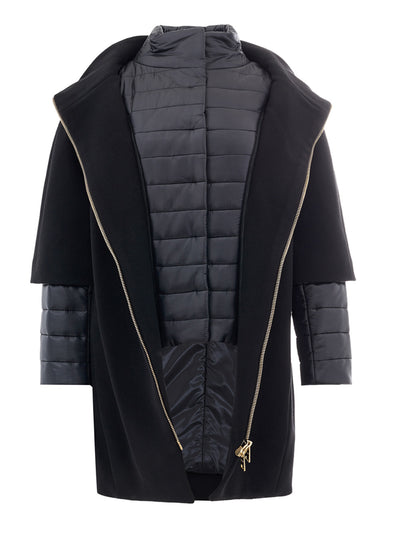 Wool and Ultralight Nylon Black Coat