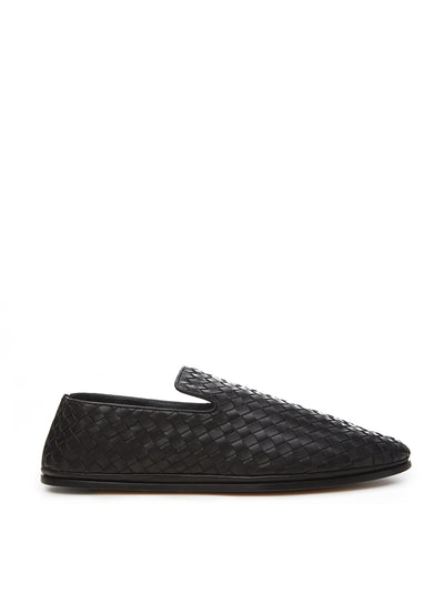 Black Leather Intreccio Slip On