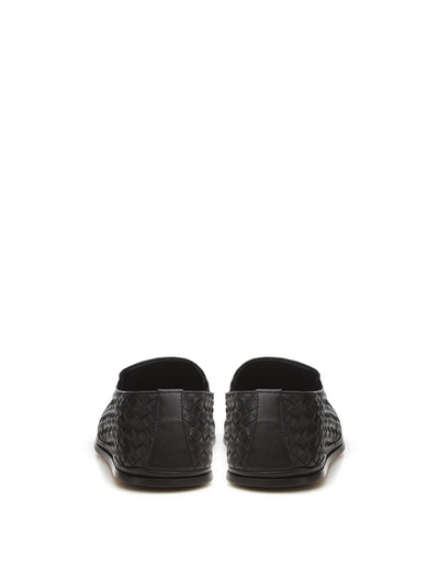 Black Leather Intreccio Slip On